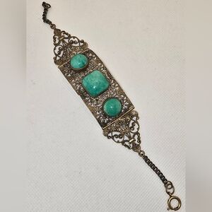 Vintage Peking Glass Fillagree Panel Bracelet 1930s Czech Art Deco